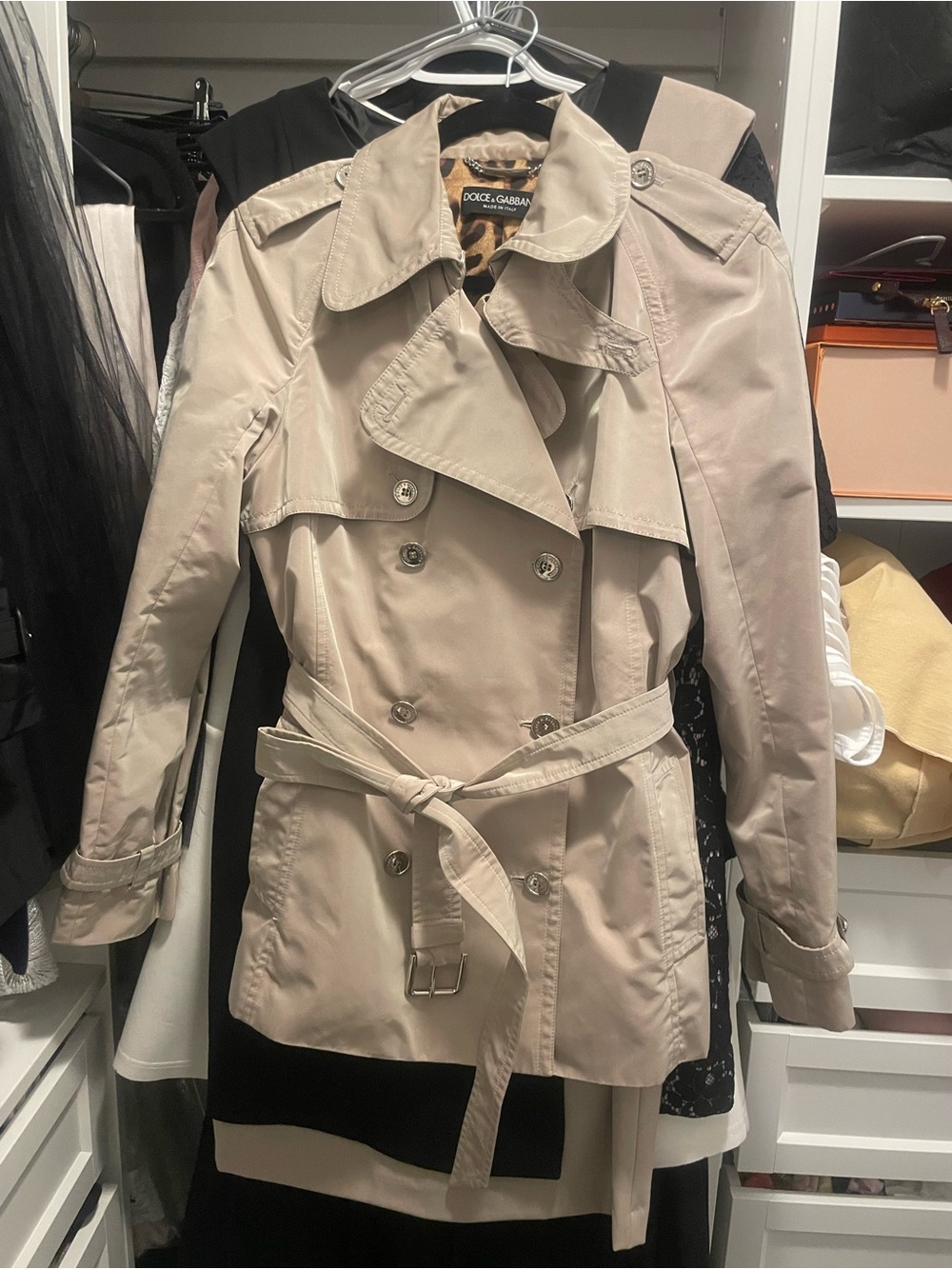 Dolce & Gabbana Light Beige Double-Breasted Trench Coat